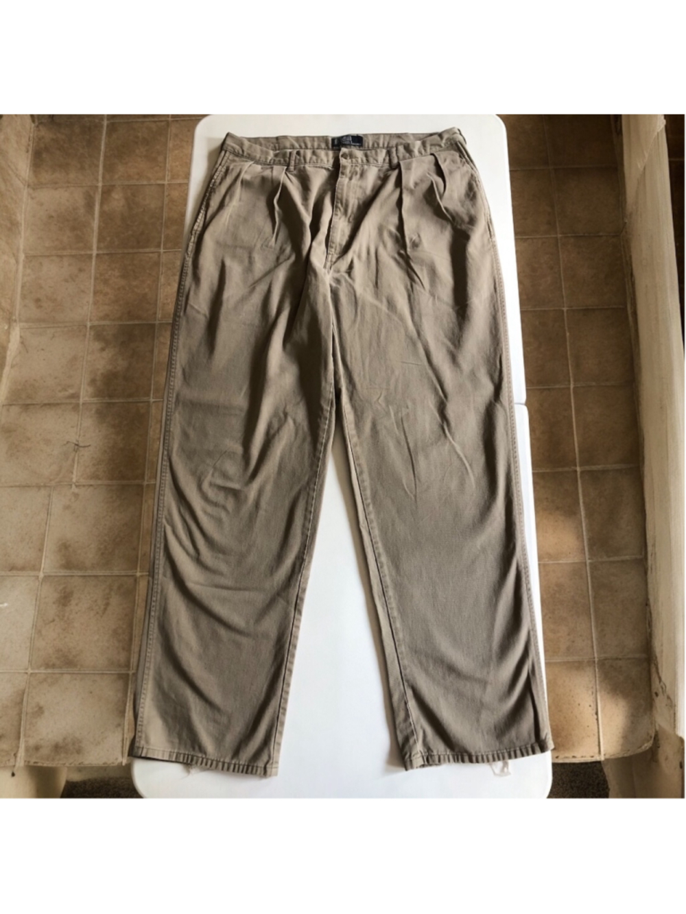 Mens 38/32 Polo Ralph Lauren Classic Fit Khaki Pleated Cotton Chinos Preppy Y2K